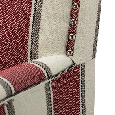 Set Of 2 Sara Upholstered Accent Arm Chair With Nail Head Trim | Karat Home-Stripe Red - Image 6