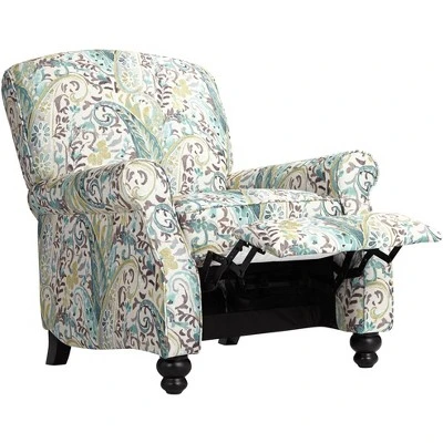 Elm Lane Ethel Skye Blue Paisley Patterned Recliner Chair Modern Armchair Comfortable Push Manual Reclining Footrest For Bedroom Living Room Reading - Image 7