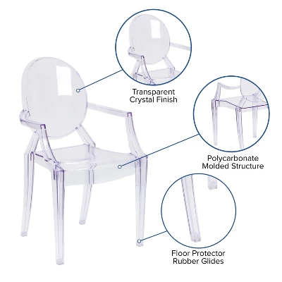 Emma And Oliver 4 Pack Oval Back Ghost Chair - Arms In Transparent Crystal - Stackable Side Chair - Image 3