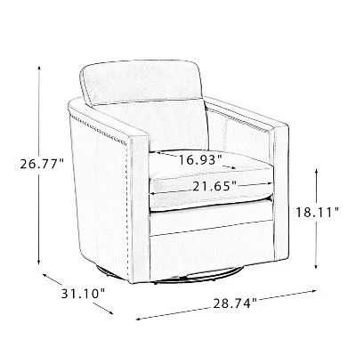Eulalia 28.74''Wooden Upholstery Wide Genuine Leather Swivel Chair With Swivel Metal Base And Squared Arms | ARTFUL LIVING DESIGN - Image 9