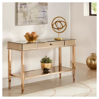 Hutton Glam Mirrored TV Stand Entry Console - Champagne Brass - Inspire Q - Image 7