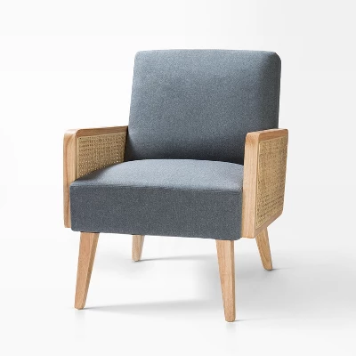 ChloƩ Cane Arm Chair With Wood Base Living Room Upholstered Accent Chair With Rattan Armrest | Karat Home - Image 11