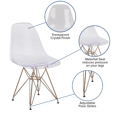 Flash Furniture Elon Series Ghost Chair With Gold Metal Base - Image 2