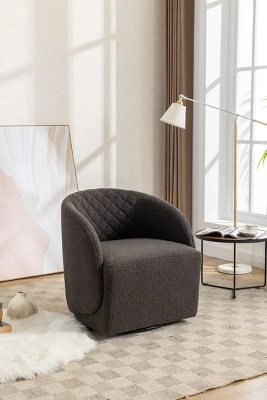 Doris 360° Swivel 21.06'' Seat Width Soft Touch Modern Teddy Upholstered Accent Armrest Barrel Chairs And Diamond Lattice Back-Maison Boucle - Image 11