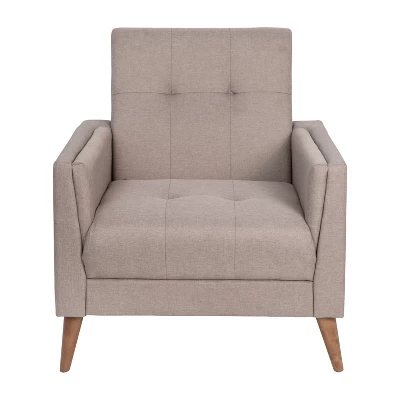 Emma And Oliver Upholstered Mid-Century Modern Arm Chair With Tufted Seat And Back, Pocket Spring Support And Wooden Legs - Image 8