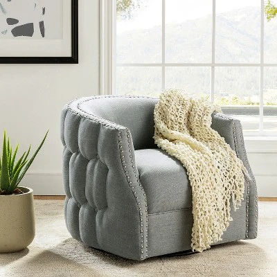 Jorge Curved And Ergonomic Design Barrel Chair With Decorative Nailhead Tirms Swivel Chair | ARTFUL LIVING DESIGN - Image 11