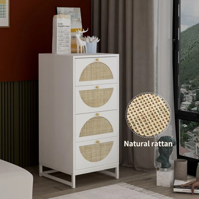 Arina Farmhouse Natural Rattan Vertical 4 With Deep Drawers Dresser-The Pop Maison - Image 11