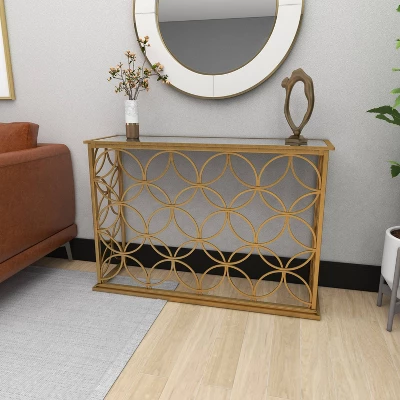 Rectangular Traditional Modern Metal Console Table Gold - Olivia & May - Image 10
