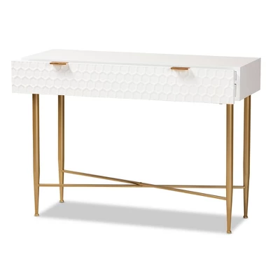 Galia Wood And Metal 1 Drawer Console Table White/Gold - Baxton Studio