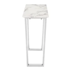 Modern Rectangular Faux Marble Console Table - Stone, Brushed Stainless Steel - Zm Home