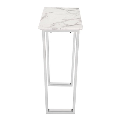 Modern Rectangular Faux Marble Console Table - Stone, Brushed Stainless Steel - Zm Home