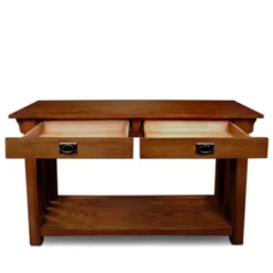 Mission Console Table With Drawers And Shelf Medium Oak - Leick Home