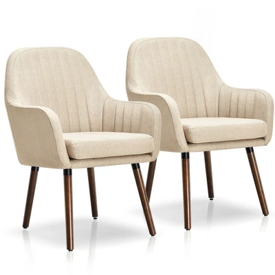 Costway Set Of 2 Accent Chairs Fabric Upholstered Armchairs W/Wooden Legs Beige/Gray - Image 11