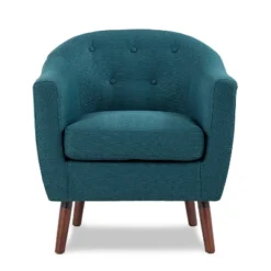 Homelegance 31in Lucille Collection Classic Polyester Fabric Living Room Accent Barrel Chair With Button Tufted Back & High Density Foam Cushion, Blue