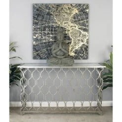 Contemporary Metal Pattern Console Table Silver - Olivia & May