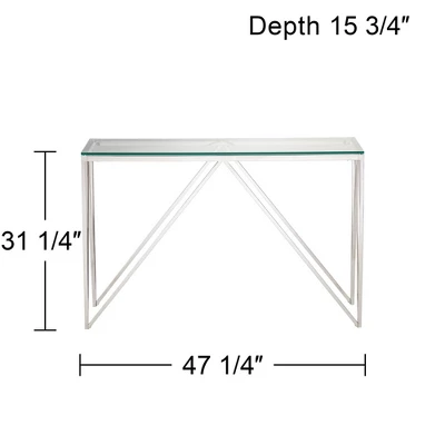 55 Downing Street Modern Chrome Stainless Steel Rectangular Console Table 47 1/4" X 15 3/4" Silver Glass Tabletop For Living Room Bedroom Bedside Home - Image 4