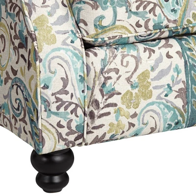 Elm Lane Ethel Skye Blue Paisley Patterned Recliner Chair Modern Armchair Comfortable Push Manual Reclining Footrest For Bedroom Living Room Reading - Image 4