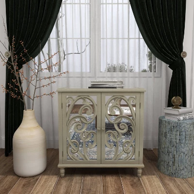 Glam Mirrored And Patterned Wood Cabinet Beige - Olivia & May - Image 7