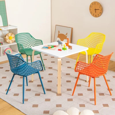 Costway 4 PCS Kids Chair Set Child-Size Chairs With Metal Legs Toddler Furniture Colorful - Image 3