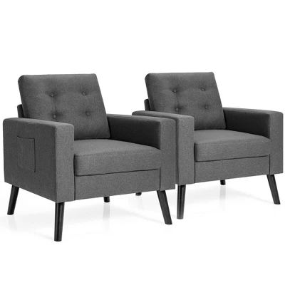 Costway Set Of 2 Upholstered Accent Chair Single Sofa Armchair W/ Wooden Legs - Image 10
