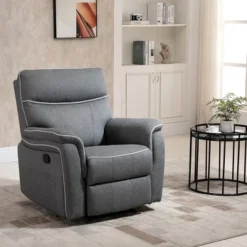 HOMCOM Manual Recliner Armchair With Thick Padded Headrest, Back And Footrest And Adjustable 150 Degree Angle, Gray
