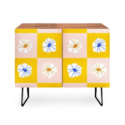 Maritza Lisa White Checkered Flowers Credenza - Deny Designs - Image 5