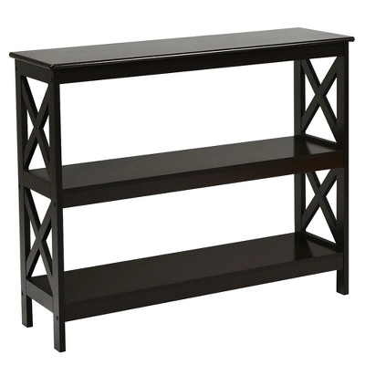 Costway 3-Tier Console Table X-Design Bookshelf Sofa Side Accent Table W/Shelf EspressoBlack - Image 11
