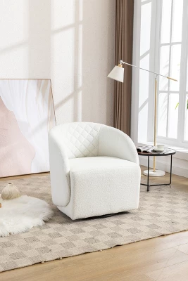Doris 360° Swivel 21.06'' Seat Width Soft Touch Modern Teddy Upholstered Accent Armrest Barrel Chairs And Diamond Lattice Back-Maison Boucle - Image 8