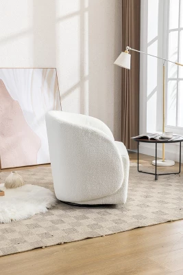 Doris 360° Swivel 21.06'' Seat Width Soft Touch Modern Teddy Upholstered Accent Armrest Barrel Chairs And Diamond Lattice Back-Maison Boucle - Image 4