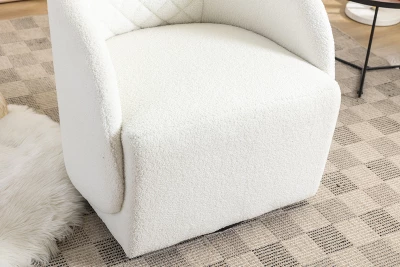Doris 360° Swivel 21.06'' Seat Width Soft Touch Modern Teddy Upholstered Accent Armrest Barrel Chairs And Diamond Lattice Back-Maison Boucle - Image 6