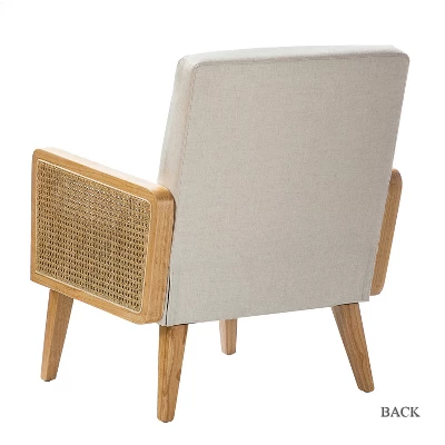 ChloƩ Cane Arm Chair With Wood Base Living Room Upholstered Accent Chair With Rattan Armrest | Karat Home - Image 7