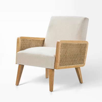 ChloƩ Cane Arm Chair With Wood Base Living Room Upholstered Accent Chair With Rattan Armrest | Karat Home - Image 12