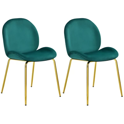 Costway Set Of 2 Velvet Accent Chairs Dining Side Chairs W/Gold Metal Legs Pink/Beige/Green/Grey - Image 11