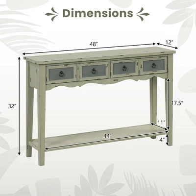 Costway Farmhouse Console Table 48'' Entryway Table With 2 Drawers & Open Storage Shelf - Image 3