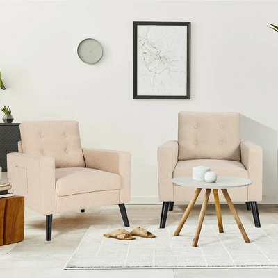 Costway Set Of 2 Upholstered Accent Chair Single Sofa Armchair W/ Wooden Legs - Image 2