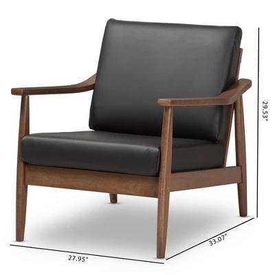Venza Mid Century Modern Walnut Wood Faux Leather Lounge Chair Black - Baxton Studio - Image 8
