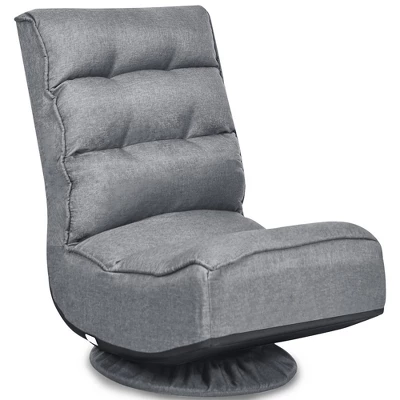 Costway Gaming Chair Fabric 5-Position Folding Lazy Sofa 360 Degree Swivel Grey BlackCoffee - Image 14