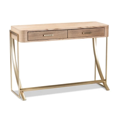 Lafoy Natural Finished Wood And Finished 2 Drawer Console Table Brown - Baxton Studio - Image 4
