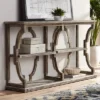 Crestview Collection Farmhouse Rustic Chestnut Wood Console Table 64" X 15" With Bookshelf Brown Antique White Wash 3-Tier For Living Room Entryway