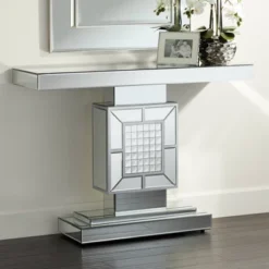 Studio 55D Modern Glam Mirrored Rectangular Console Table 44" X 13" Antique Silver Mosaic For Living Room Home House Entryway