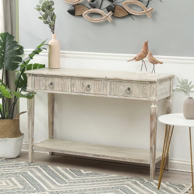 LuxenHome Whitewashed Wood 3-Drawer 1-Shelf Console And Entry Table - Image 5