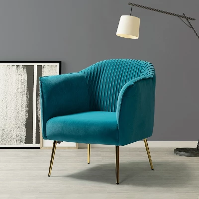 Velvet Barrel Chair With Goden Base Contemporary And Classic Velvet Accent Chair For Living Room | Karat Home - Image 15