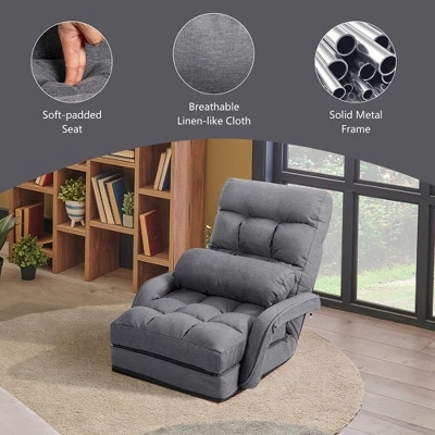 Costway Folding Floor Armchair W/ 6-position Adjustable Back & Lumbar Pillow RedGrey - Image 8