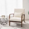 Costway Modern Accent Chair Leisure Armchair With Rubber Wood Frame & Lumbar Pillow Gray/Beige