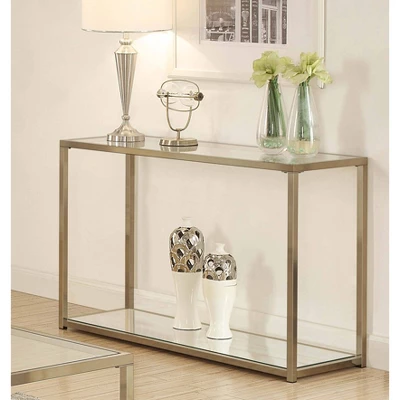 Cora Console Sofa Table With Glass Top And Mirror Shelf Brass - Coaster
