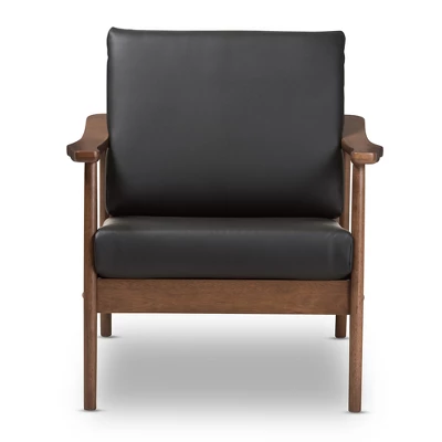 Venza Mid Century Modern Walnut Wood Faux Leather Lounge Chair Black - Baxton Studio