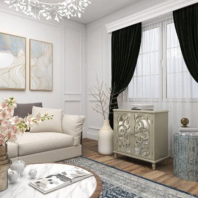 Glam Mirrored And Patterned Wood Cabinet Beige - Olivia & May - Image 12