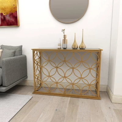 Rectangular Traditional Modern Metal Console Table Gold - Olivia & May - Image 9