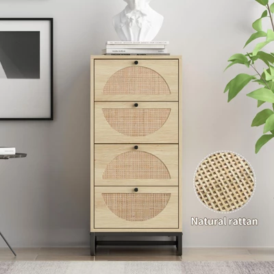 Arina Farmhouse Natural Rattan Vertical 4 With Deep Drawers Dresser-The Pop Maison - Image 10