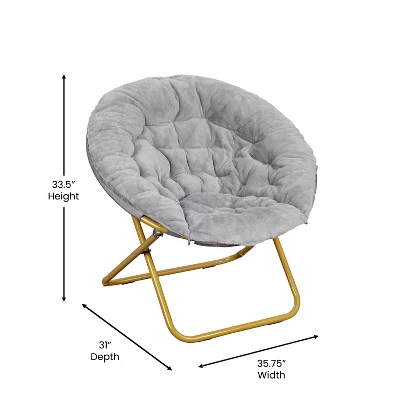 Emma And Oliver Oversize Folding Saucer Chair With Cozy Faux Fur Cushion And Metal Frame For Dorms, Bedrooms, Apartments And More - Image 5